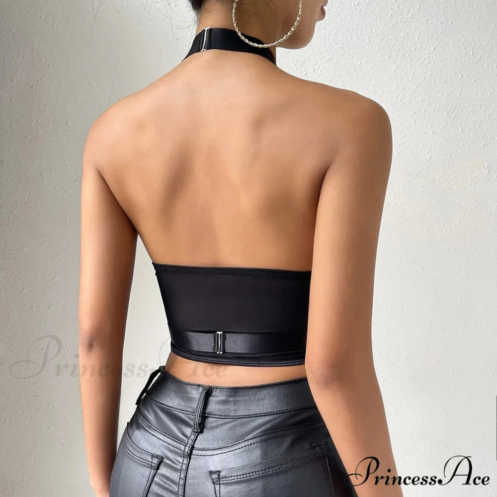 Vintage Empty Bandage Halter Lace Crop Top