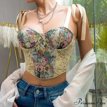Vintage Lace Embroidered Open-Backed Strappy Crop Top