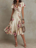 Floral Wrap Midi Dress with Flutter Sleeves- Wedding Guest