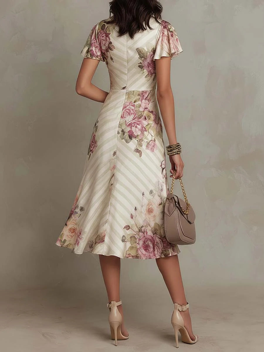 Floral Wrap Midi Dress with Flutter Sleeves- Wedding Guest