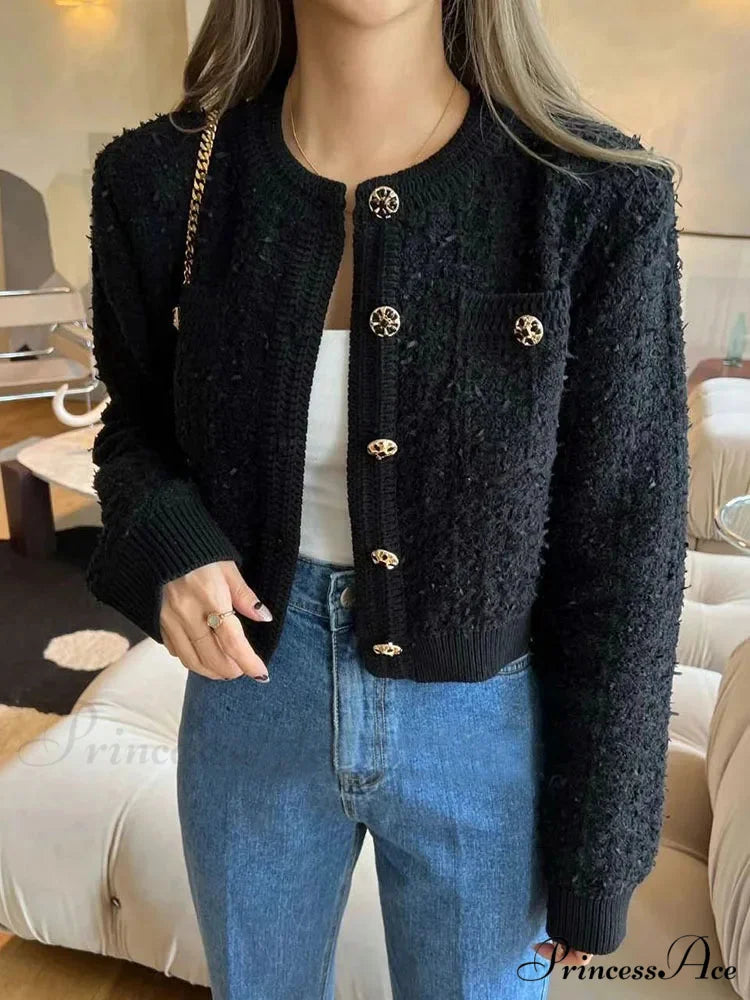 Vintage Single Buttoned Round Neck Knitted Cardigan