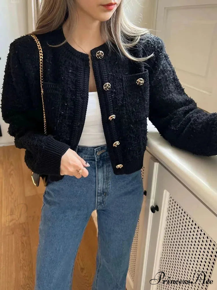 Vintage Single Buttoned Round Neck Knitted Cardigan