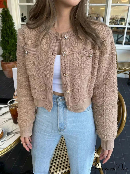 Vintage Single Buttoned Round Neck Knitted Cardigan