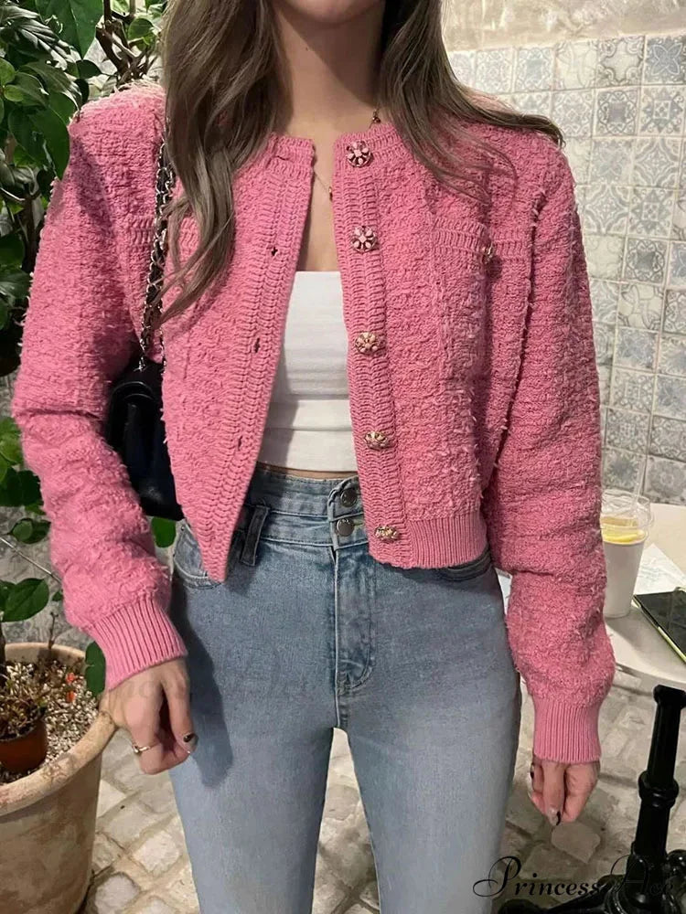 Vintage Single Buttoned Round Neck Knitted Cardigan