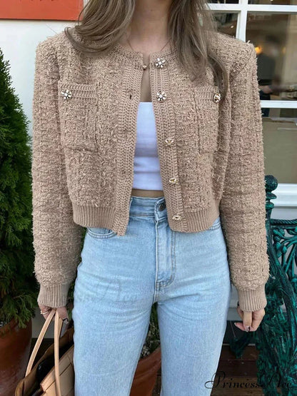Vintage Single Buttoned Round Neck Knitted Cardigan