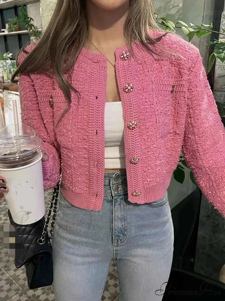 Vintage Single Buttoned Round Neck Knitted Cardigan