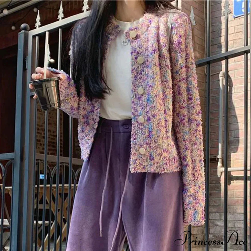 Violet Flowery Relaxed Breeze Open Weave Cardigan