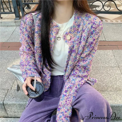 Violet Flowery Relaxed Breeze Open Weave Cardigan