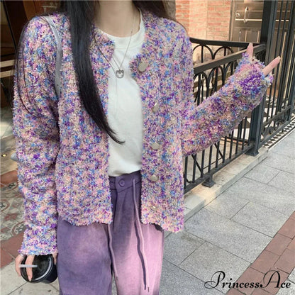 Violet Flowery Relaxed Breeze Open Weave Cardigan