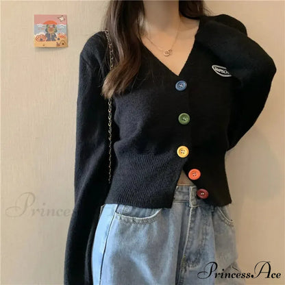 Vivid V-Neck Baggy Extended Sleeve Informal Knit Cardigan