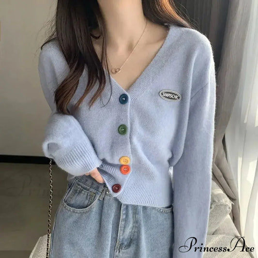 Vivid V-Neck Baggy Extended Sleeve Informal Knit Cardigan