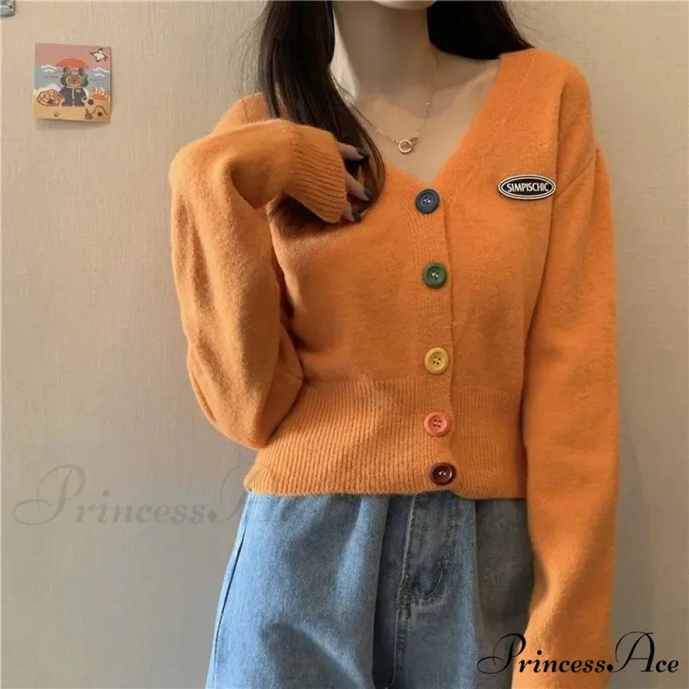 Vivid V-Neck Baggy Extended Sleeve Informal Knit Cardigan