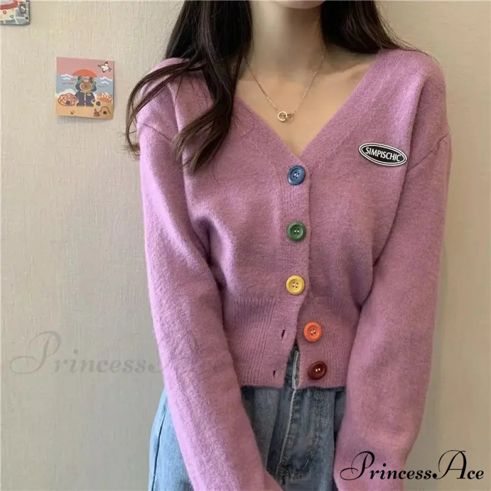 Vivid V-Neck Baggy Extended Sleeve Informal Knit Cardigan