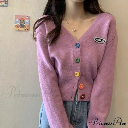 Vivid V-Neck Baggy Extended Sleeve Informal Knit Cardigan