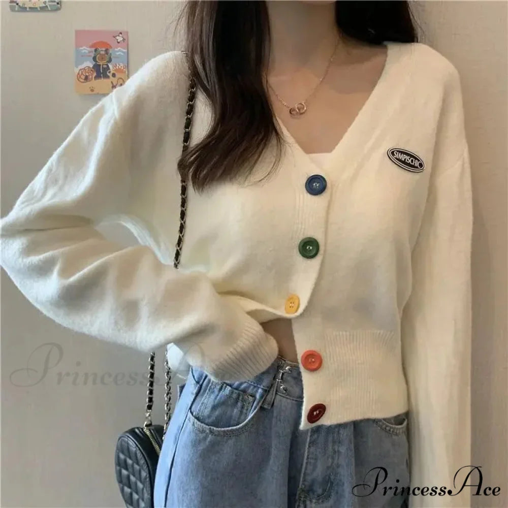 Vivid V-Neck Baggy Extended Sleeve Informal Knit Cardigan