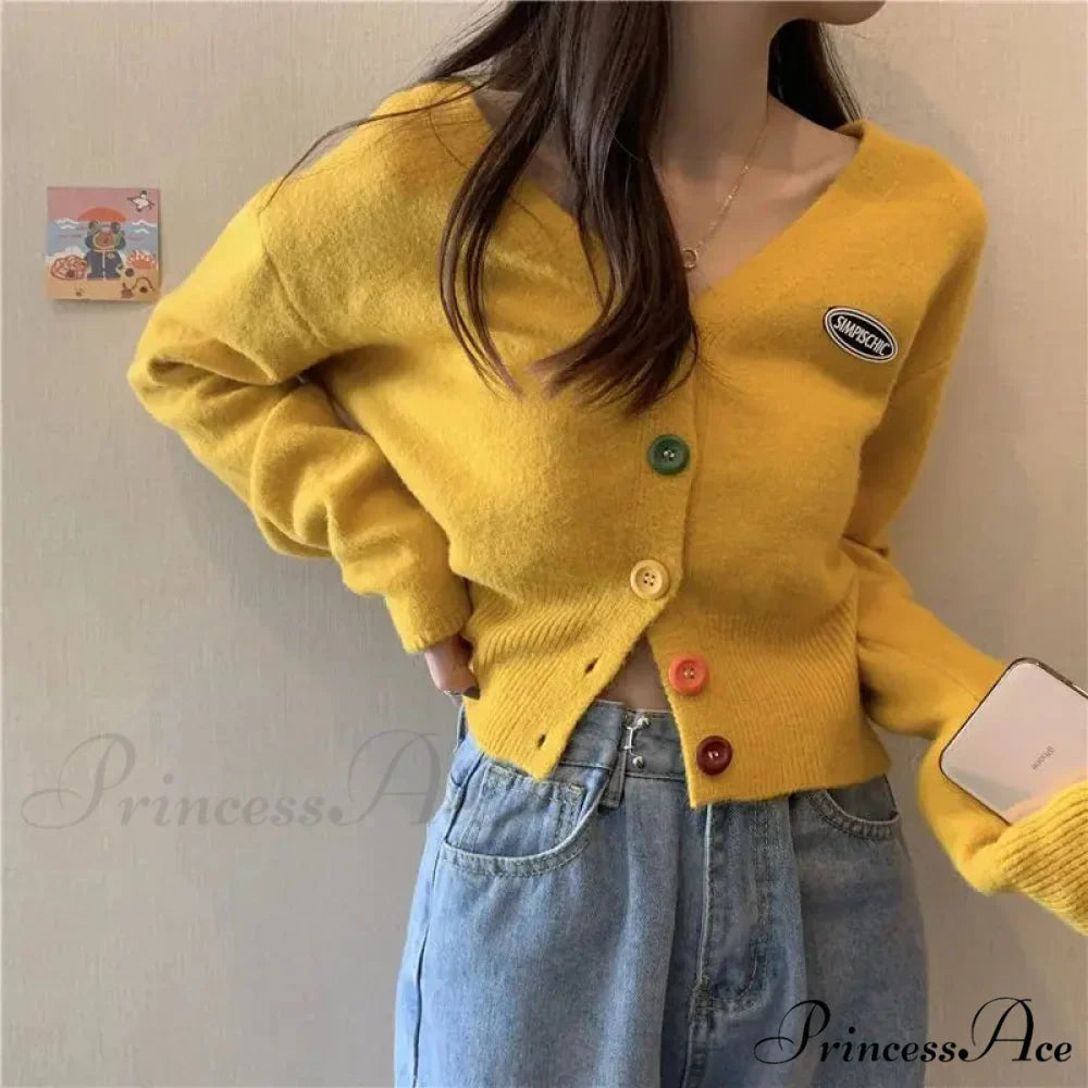 Vivid V-Neck Baggy Extended Sleeve Informal Knit Cardigan