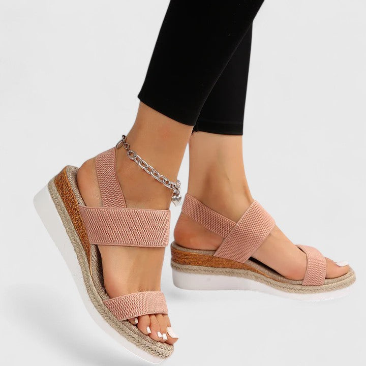 Elastic Knit Strap Espadrille Slingback Platform Wedge Sandal