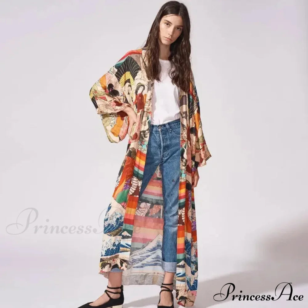 Warm Kimono Swimsuit Cover Up Bohemian Beach Stylish Flower Pattern