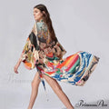 Warm Kimono Swimsuit Cover Up Bohemian Beach Stylish Flower Pattern