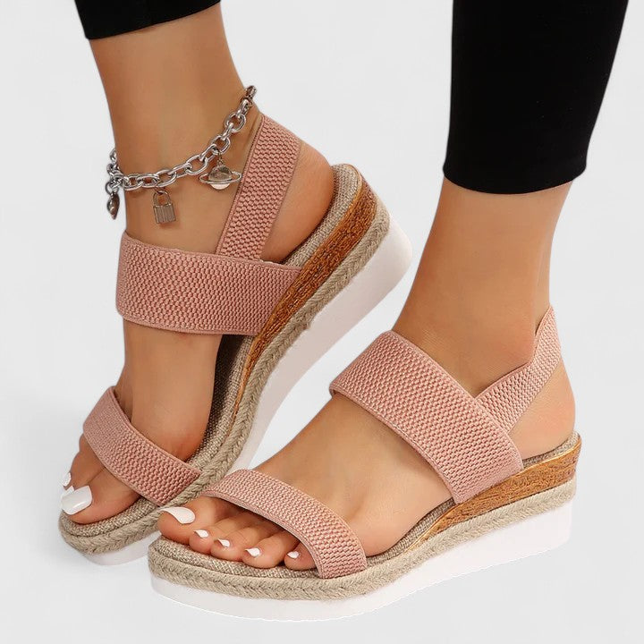 Elastic Knit Strap Espadrille Slingback Platform Wedge Sandal