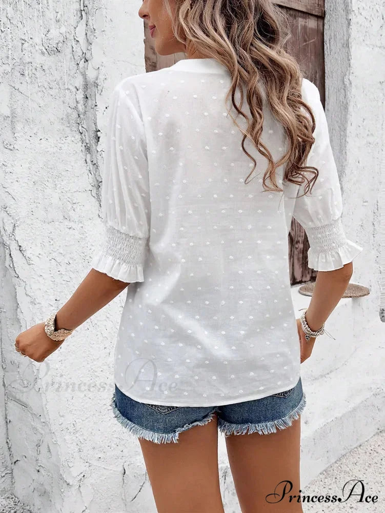 White Floral Embroidery Hollow Out Cotton Boho Blouse

Modified Title: Ivory Blossom Stitching Cutout Cotton Bohemian Top