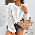 White Floral Stitching Retro Extended Sleeve Boho Top