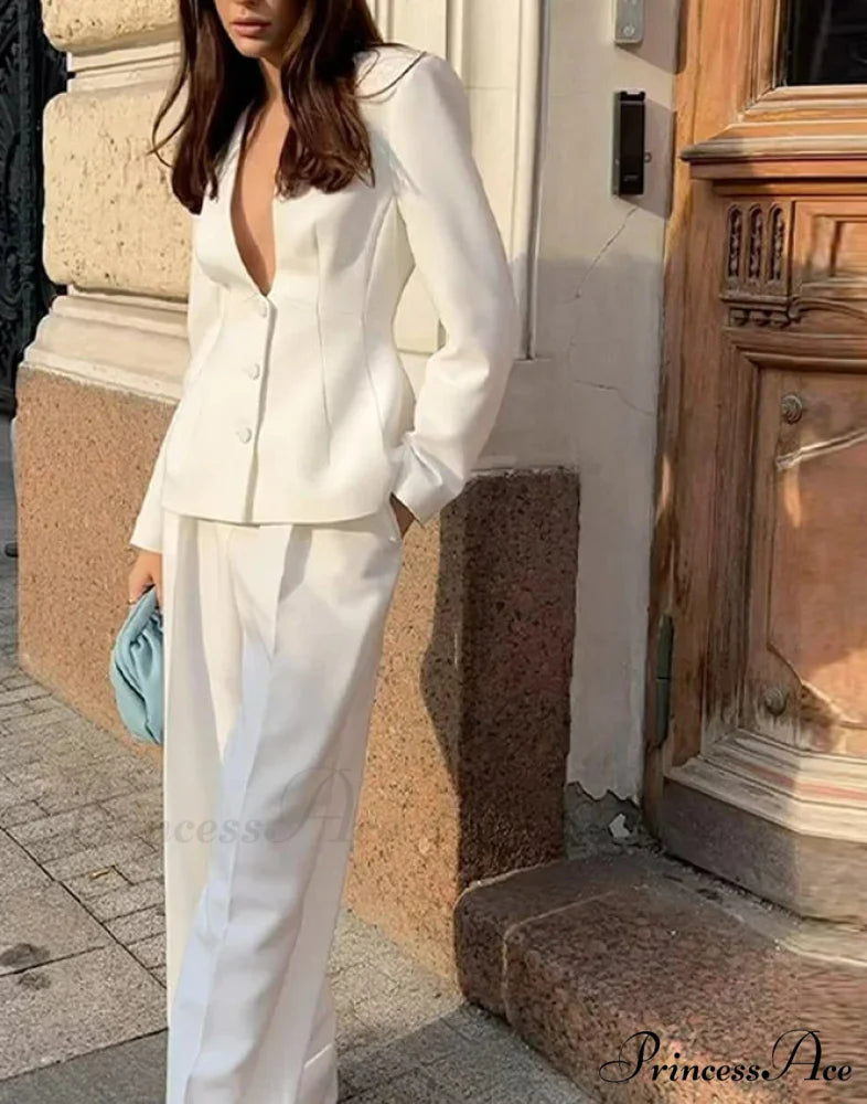 Plunge-neck blazer and trousers office set from Hicosy — view 2