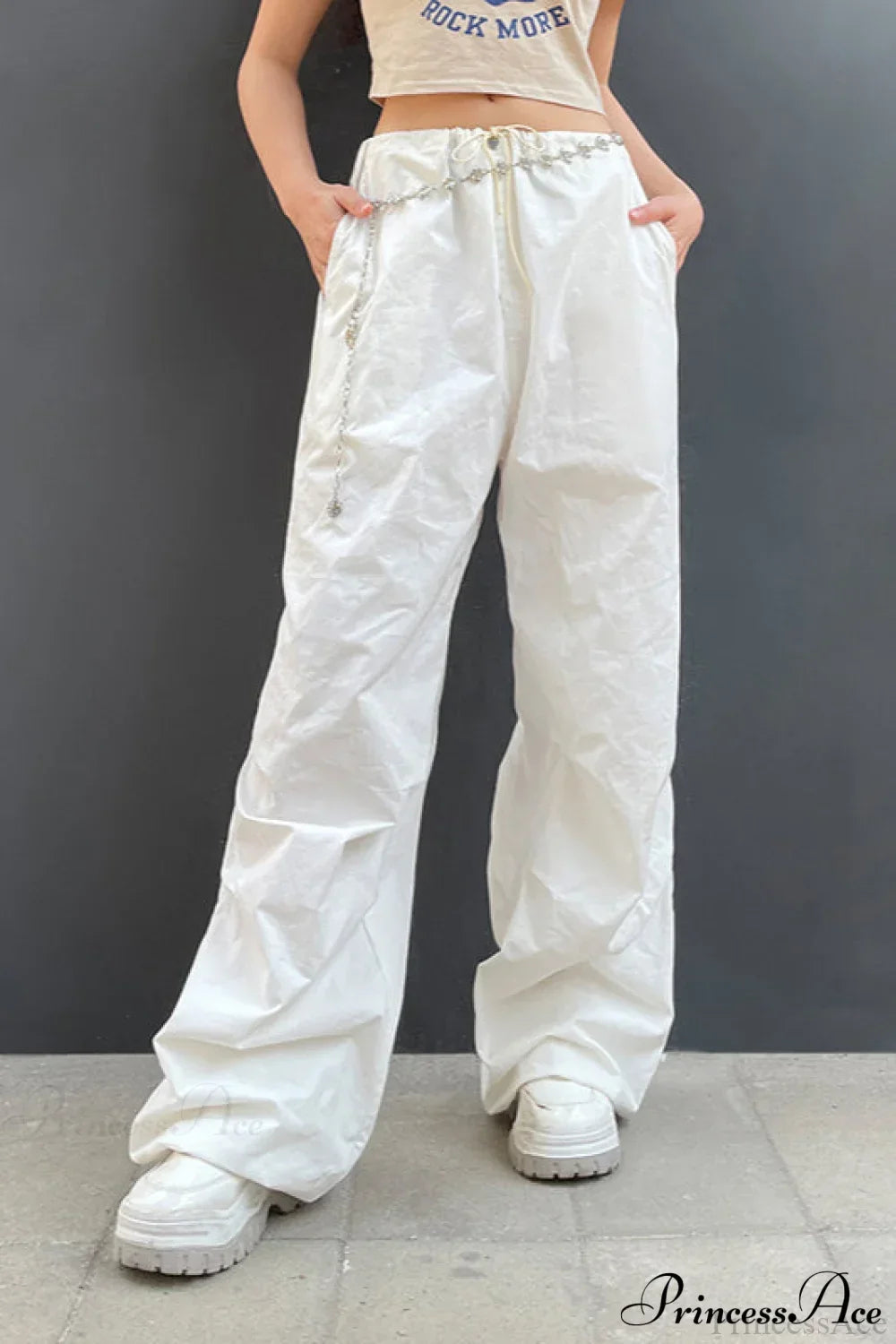 Woman wearing Woven Wide-Leg Multi-Pocket Cargos from Hicosy — view 4