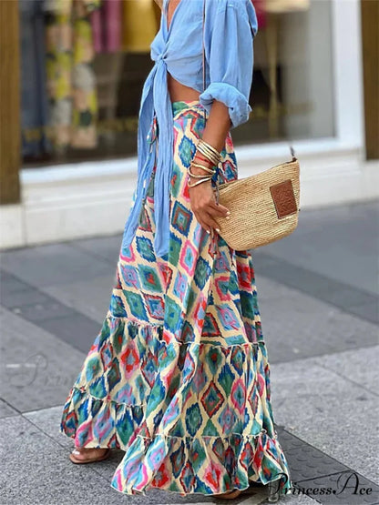 Women Flowy Boho Skirt Printed Ruffled Hem Summer Vacation Club Skirt
Flowy Boho Skirt Printed Ruffled Hem Vacation Club Skirt