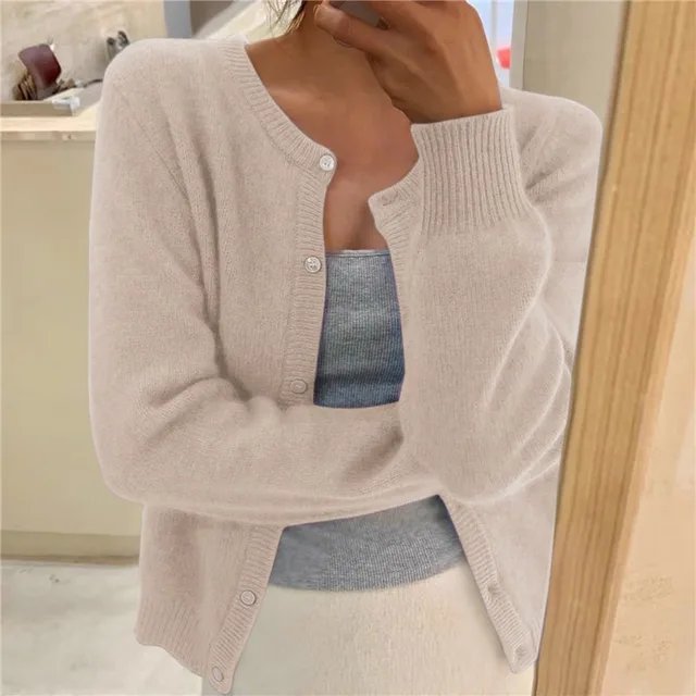 Emma | Women's Cashmere Crew Neck Cropped Cardigan – Casual Layering