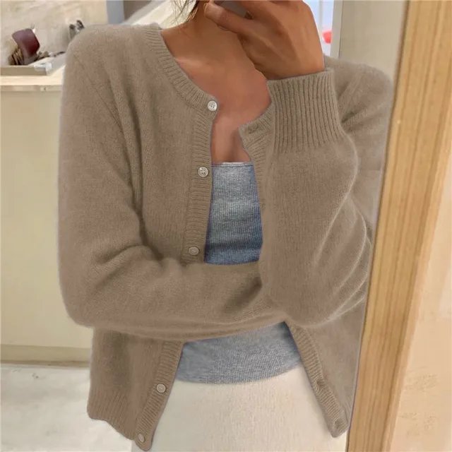 Emma | Women's Cashmere Crew Neck Cropped Cardigan – Casual Layering