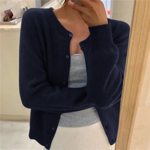 Emma | Women's Cashmere Crew Neck Cropped Cardigan – Casual Layering