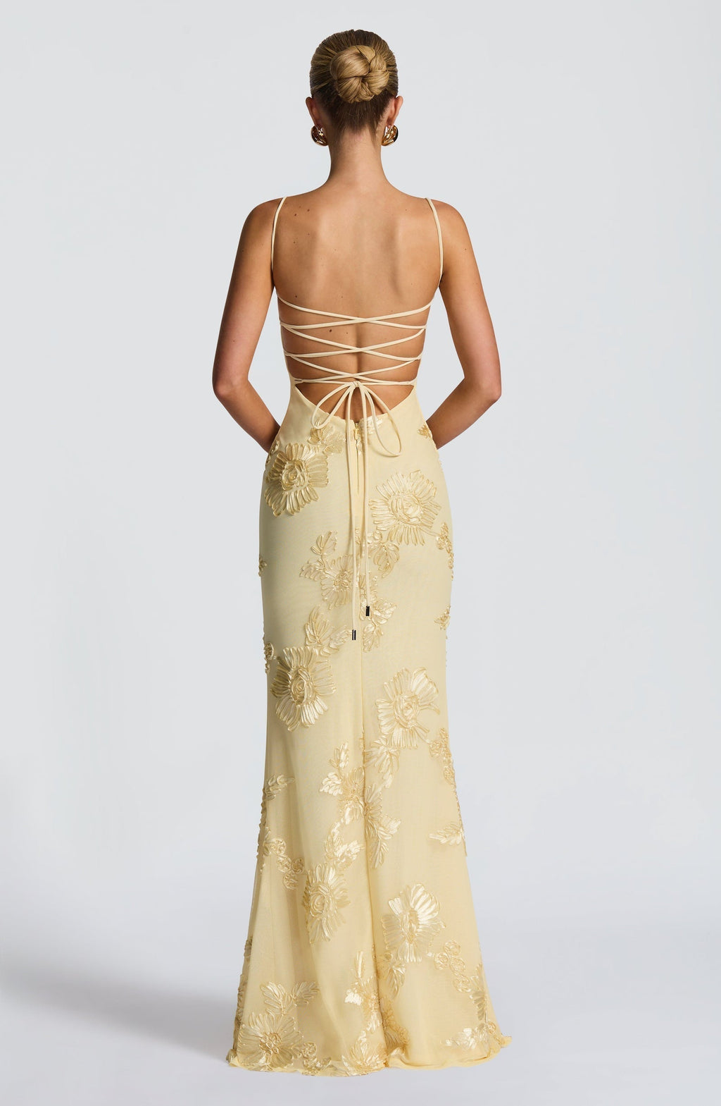 Floral Appliqué Corset Bodice Spaghetti Strap Mermaid Maxi Dress - Formal Evening Gown