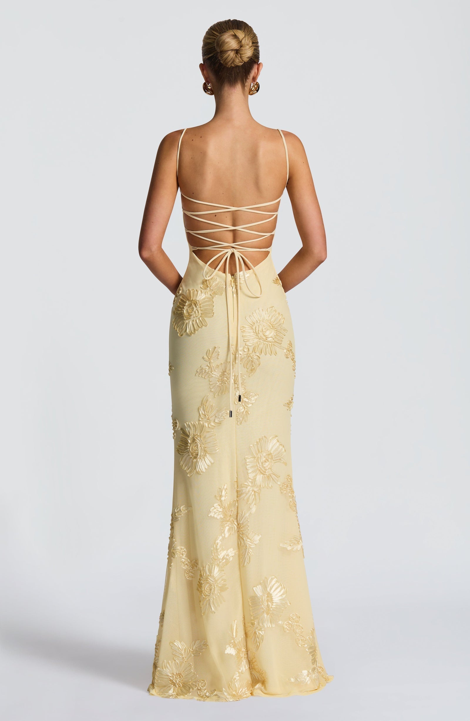 Floral Appliqué Corset Bodice Spaghetti Strap Mermaid Maxi Dress - Formal Evening Gown