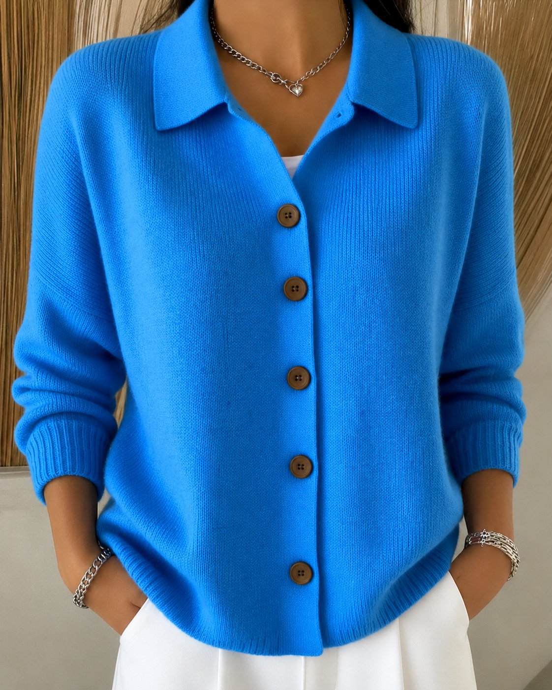 Emma | Women's Relaxed-Fit Button-Up Collared Knit Cardigan – Casual Layering