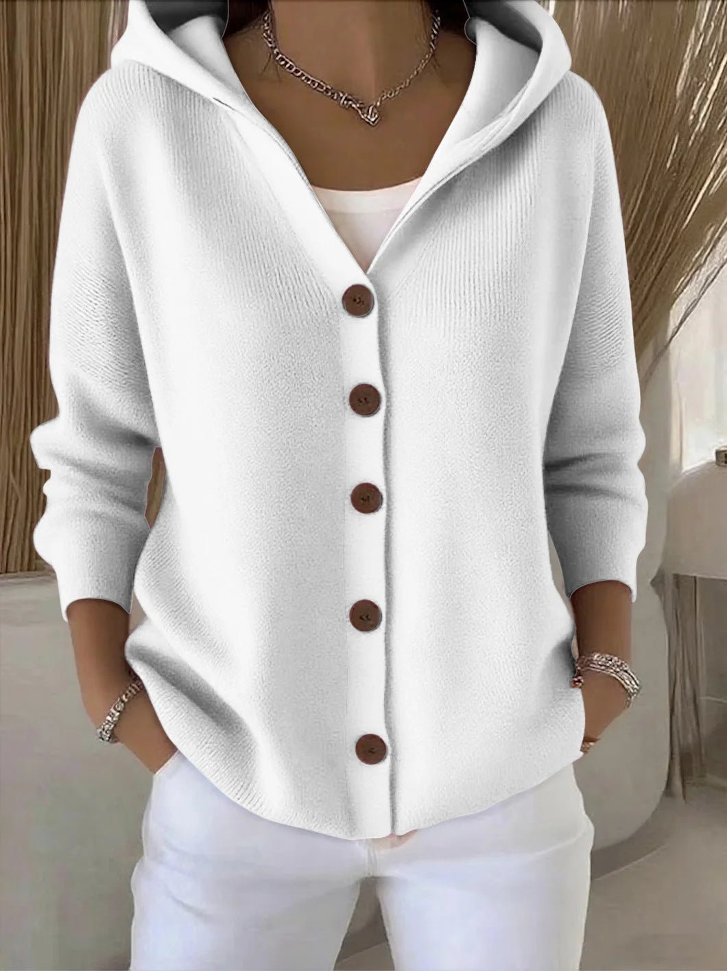 Mia | Women's Relaxed-Fit Hooded Button-Front Knit Cardigan – Casual Layering