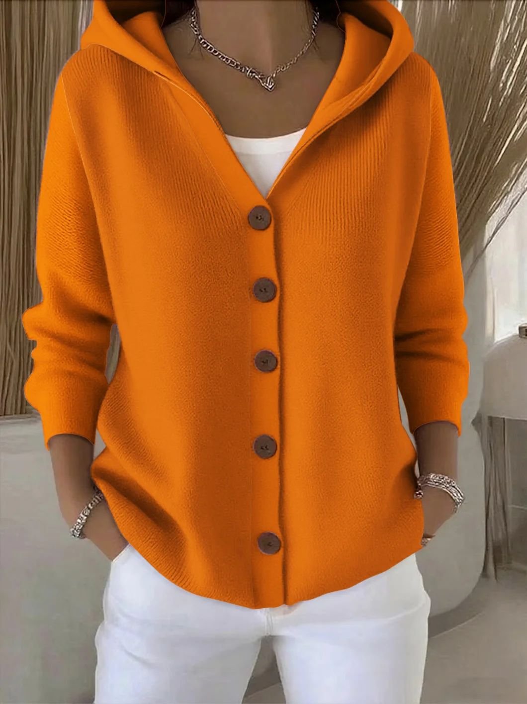 Mia | Women's Relaxed-Fit Hooded Button-Front Knit Cardigan – Casual Layering