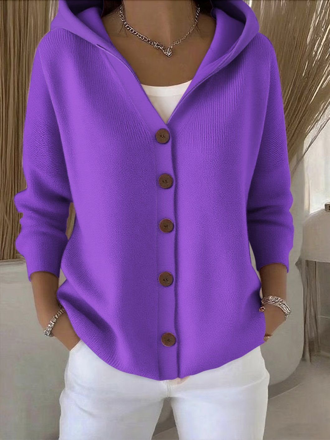Mia | Women's Relaxed-Fit Hooded Button-Front Knit Cardigan – Casual Layering