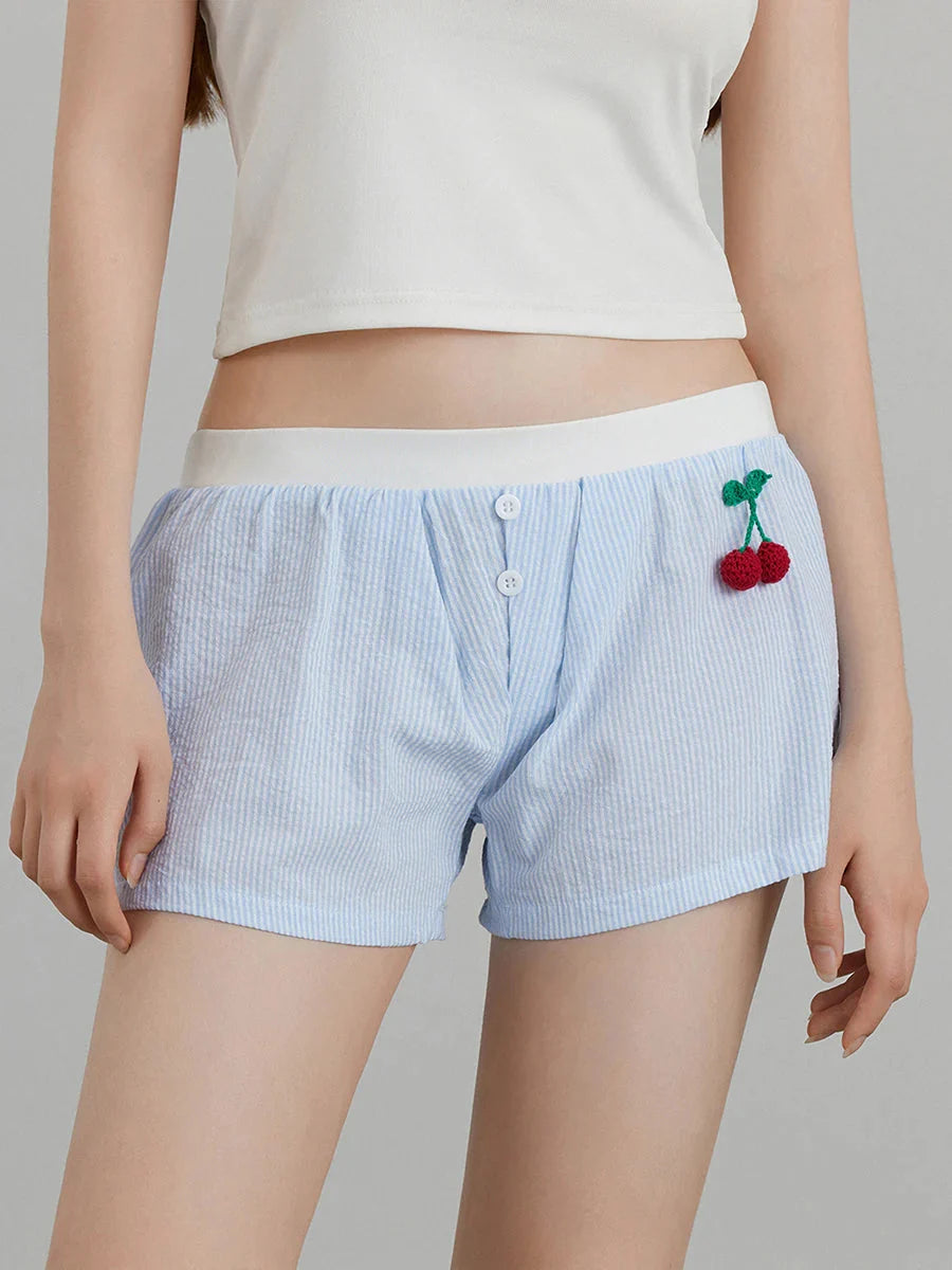 Cherry Striped Elastic Waist Short