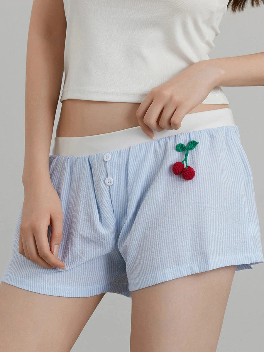 Cherry Striped Elastic Waist Short