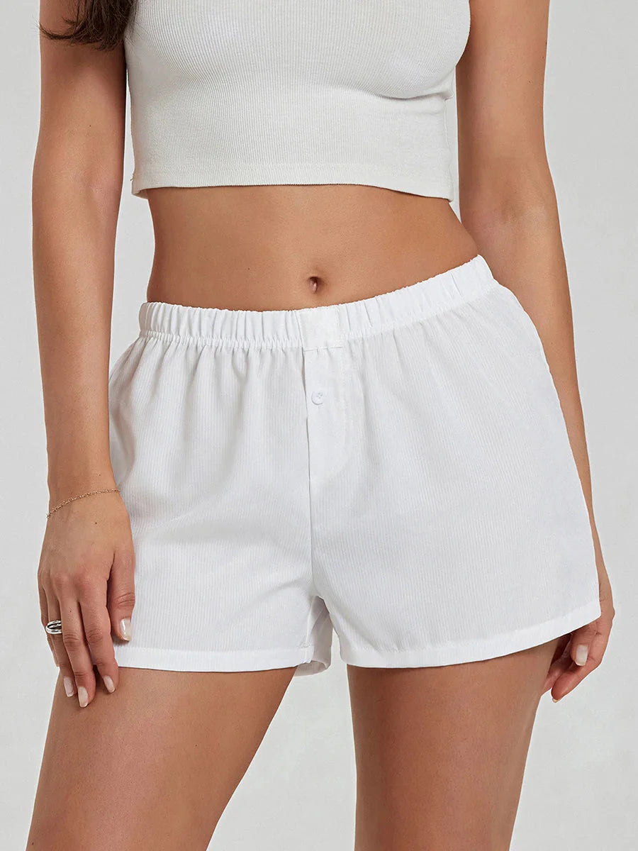 Solid Plaid Elastic Waist Short