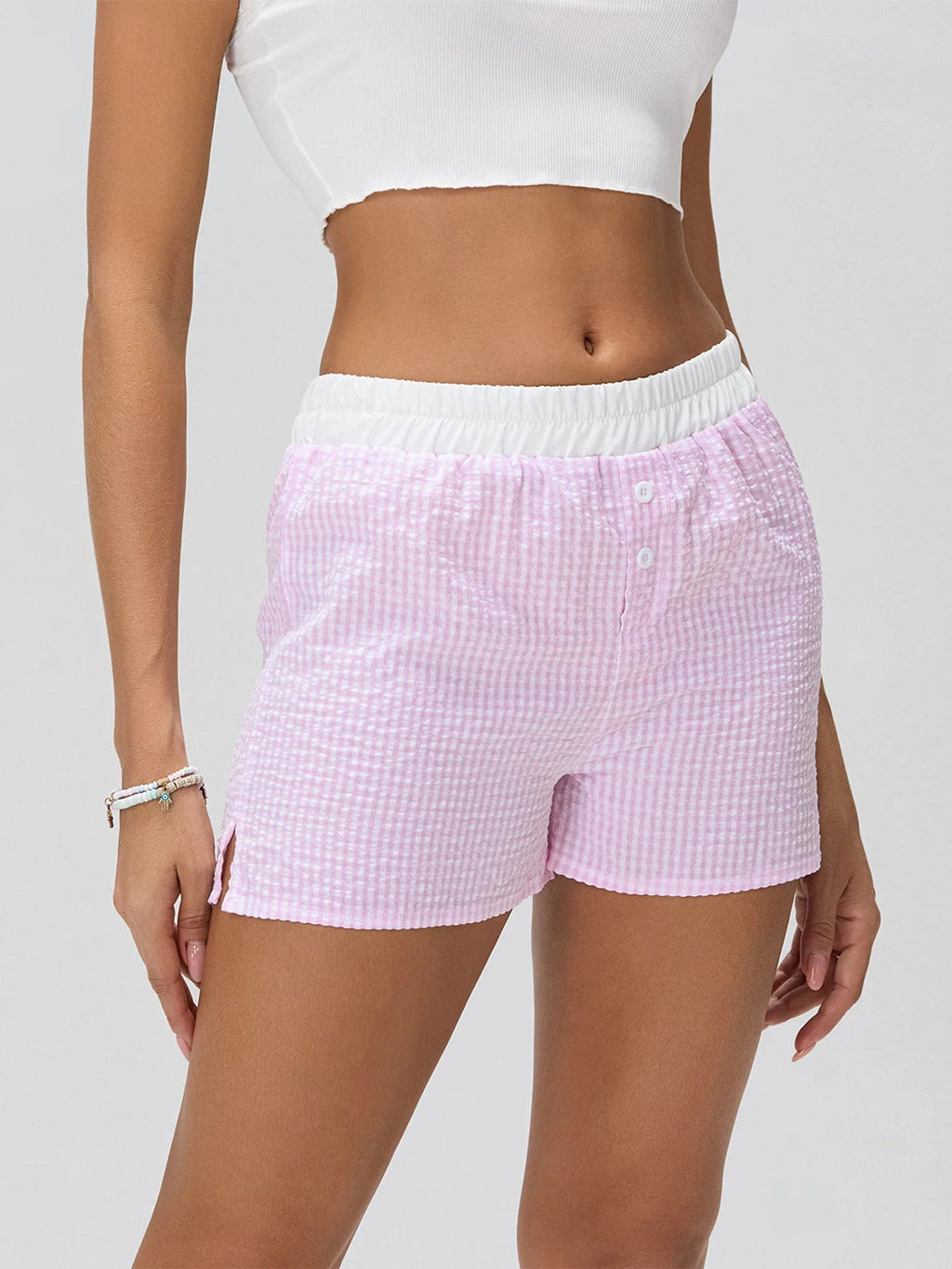 Patchwork Striped Elastic Waist Short