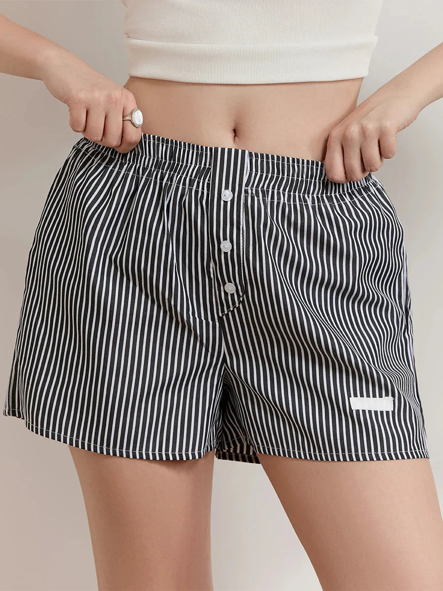 Striped Button Wide Leg Lounge Short