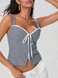 Plaid Print Backless Sleeveless Low Cut Tied Crop Vest