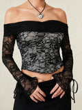 Black Lace Floral Sheer Off-shoulder Slim Corset Top