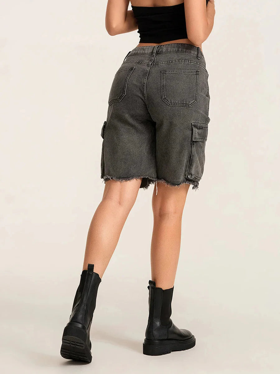 Ripped Button Denim Short