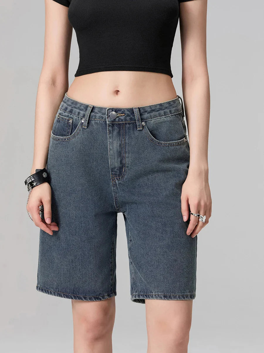Low Waist Straight Leg Denim Short