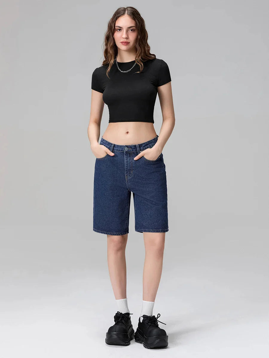 Low Waist Straight Leg Denim Short