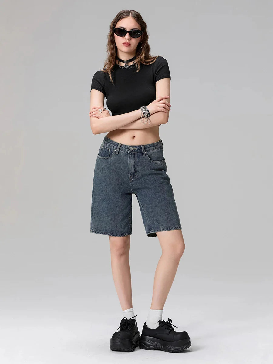 Low Waist Straight Leg Denim Short