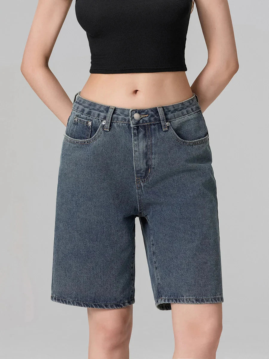 Low Waist Straight Leg Denim Short